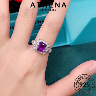 ATHENA JEWELRY พลอยสีม่วง ผู้หญิง เครื่องประดับ เพชรสี่เหลี่ยมเรียบง่าย เกาหลี แฟชั่น เงิน Silver ต้นฉบับ แหวน แท้ เครื่องประดับ 925 R2189