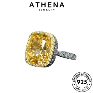 ATHENA JEWELRY แท้ เกาหลี 925 เงิน ผู้หญิง เครื่องประดับ แหวน เครื่องประดับ จัตุรัสหรูหรา แฟชั่น ซิทริน ต้นฉบับ Silver R2395