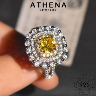 ATHENA JEWELRY เงิน ต้นฉบับ เครื่องประดับ Silver แฟชั่น เกาหลี 925 แท้ เครื่องประดับ ผู้หญิง แหวน จัตุรัสหรูหรา ซิทริน R2492