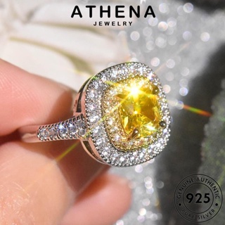 ATHENA JEWELRY ผู้หญิง แหวน Silver ซิทริน เครื่องประดับ ตารางง่ายๆ เงิน เกาหลี แฟชั่น ต้นฉบับ 925 เครื่องประดับ แท้ R2497