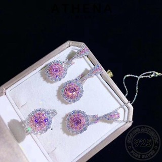 ATHENA JEWELRY เครื่องประดับ เกาหลี แฟชั่นสดใส แท้ 925 ผู้หญิง เครื่องประดับ จี้ สร้อยคอ เงิน แฟชั่น คริสตัลเพชรสีชมพู ต้นฉบับ Silver S102