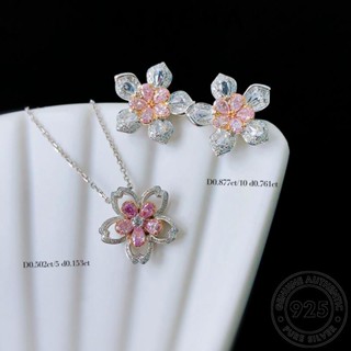 ATHENA JEWELRY เครื่องประดับ เกาหลี ซากุระหวาน คริสตัลเพชรสีชมพู แฟชั่น สร้อยคอ เงิน Silver 925 แท้ จี้ เครื่องประดับ ต้นฉบับ ผู้หญิง S172