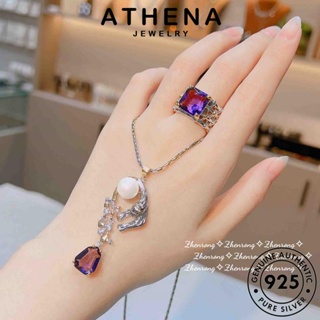 ATHENA JEWELRY เครื่องประดับ ผู้หญิง เกาหลี เสือชีต้าแฟชั่น แฟชั่น เครื่องประดับ Silver 925 เงิน ต้นฉบับ จี้ สร้อยคอ พลอยสีม่วง แท้ S262