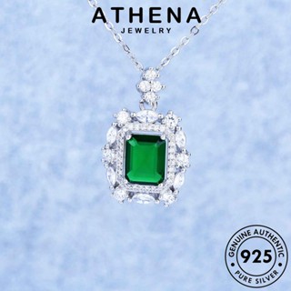 ATHENA JEWELRY เงิน แฟชั่น แท้ เพชรสี่เหลี่ยมแฟชั่น ต้นฉบับ เครื่องประดับ มรกต Silver จี้ เกาหลี ผู้หญิง สร้อยคอ เครื่องประดับ 925 S339