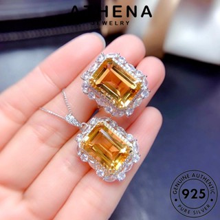 ATHENA JEWELRY แท้ เครื่องประดับ เครื่องประดับ ซิทริน Silver เงิน เกาหลี 925 ผู้หญิง จี้ แฟชั่น สร้อยคอ เพชรสี่เหลี่ยมแฟชั่น ต้นฉบับ S435