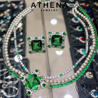 ATHENA JEWELRY มรกต จี้ Silver ต้นฉบับ สร้อยคอ เครื่องประดับ ผู้หญิง แท้ แฟชั่น เครื่องประดับ สามชั้นย้อนยุค เงิน 925 เกาหลี S540