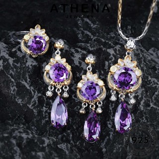 ATHENA JEWELRY เกาหลี ต้นฉบับ 925 ผู้หญิง เครื่องประดับ แฟชั่น พลอยสีม่วง ราศีมีนเล่นบัว Silver สร้อยคอ เครื่องประดับ จี้ แท้ เงิน S609