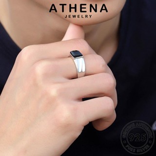 ATHENA JEWELRY แบล็คไดมอนด์ออบซิเดียน เครื่องประดับ แหวน Silver เกาหลี ผู้หญิง แท้ เครื่องประดับ ตารางง่ายๆ แฟชั่น เงิน ต้นฉบับ 925 R161