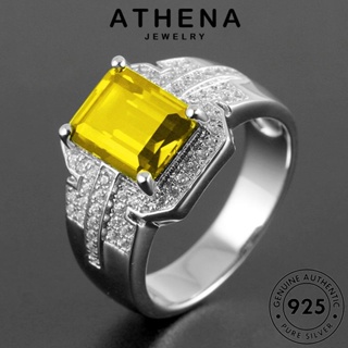 ATHENA JEWELRY จัตุรัสย้อนยุค Silver ซิทริน เครื่องประดับ เครื่องประดับ แฟชั่น แหวน เงิน 925 เกาหลี แท้ ผู้หญิง ต้นฉบับ R270