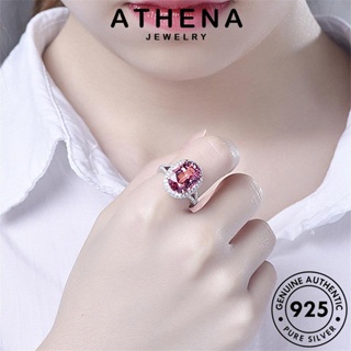 ATHENA JEWELRY แฟชั่น 925 เครื่องประดับ Silver วงรีง่ายๆ เงิน แหวน เครื่องประดับ แท้ ผู้หญิง ต้นฉบับ คริสตัลเพชรสีชมพู เกาหลี R445