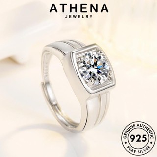 ATHENA JEWELRY มอยส์ซาไนท์ไดมอนด์ ต้นฉบับ 925 แหวน ผู้ชาย แฟชั่น แท้ เงิน ตารางง่ายๆ Silver เครื่องประดับ เครื่องประดับ เกาหลี R457