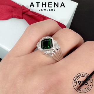 ATHENA JEWELRY ผู้ชาย เงิน แฟชั่น จัตุรัสย้อนยุค เกาหลี แหวน 925 แท้ ต้นฉบับ Silver มรกต เครื่องประดับ เครื่องประดับ R774