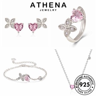 ATHENA JEWELRY เงิน ผู้หญิง เกาหลี โคลเวอร์สี่ใบที่เรียบง่าย เครื่องประดับ จี้ สร้อยคอ คริสตัลเพชรสีชมพู แท้ เครื่องประดับ แฟชั่น Silver ต้นฉบับ 925 S3