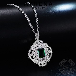 ATHENA JEWELRY แฟชั่น มรกต ผู้หญิง Silver ต้นฉบับ จี้ เงิน 925 เครื่องประดับ เพชรสี่เหลี่ยมแฟชั่น เครื่องประดับ เกาหลี สร้อยคอ แท้ N6