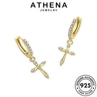 ATHENA JEWELRY ตุ้มหู 925 โกลด์ เครื่องประดับ เกาหลี ผู้หญิง ห่วง มอยส์ซาไนท์ แฟชั่น หนีบ เครื่องประดับ ไดมอนด์ เงิน Silver ต้นฉบับ ต่างหู ข้าม แท้ E7