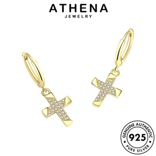 ATHENA JEWELRY Silver แท้ เงิน ต่างหู ผู้หญิง 925 เกาหลี โกลด์ เครื่องประดับ ตุ้มหู มอยส์ซาไนท์ ไดมอนด์ ต้นฉบับ ข้าม หนีบ แฟชั่น เครื่องประดับ ห่วง E24