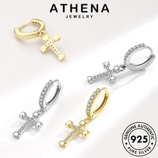 ATHENA JEWELRY ตุ้มหู แท้ หนีบ ต้นฉบับ เกาหลี ผู้หญิง Silver เงิน แฟชั่น ข้าม โกลด์ ต่างหู เครื่องประดับ 925 ห่วง ไดมอนด์ มอยส์ซาไนท์ เครื่องประดับ E41