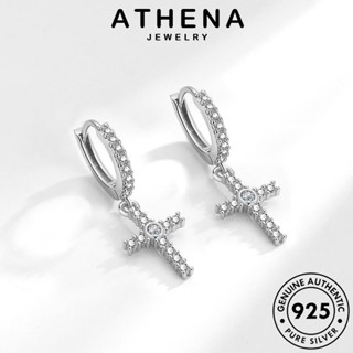 ATHENA JEWELRY แฟชั่น แท้ ห่วง ไดมอนด์ ข้าม เครื่องประดับ มอยส์ซาไนท์ ผู้หญิง Silver ต่างหู เงิน 925 หนีบ โกลด์ ต้นฉบับ เครื่องประดับ เกาหลี ตุ้มหู E42