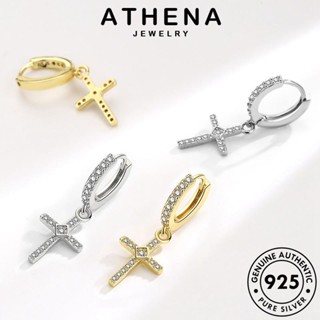 ATHENA JEWELRY ตุ้มหู Silver หนีบ แท้ เครื่องประดับ ผู้หญิง ห่วง เงิน ข้าม มอยส์ซาไนท์ แฟชั่น ต่างหู ต้นฉบับ เครื่องประดับ โกลด์ เกาหลี ไดมอนด์ 925 E43