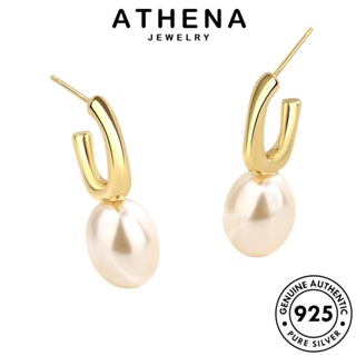 ATHENA JEWELRY หนีบ แท้ แฟชั่น เกาหลี ไข่มุกทอง เครื่องประดับ ต่างหู ผู้หญิง 925 ต้นฉบับ ห่วง Silver เงิน กลม เครื่องประดับ ตุ้มหู E46