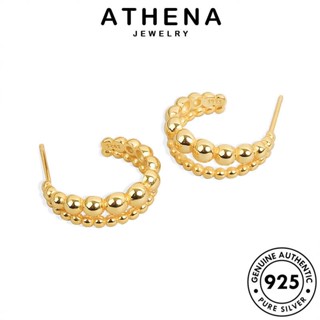 ATHENA JEWELRY แฟชั่น ทอง ตุ้มหู ต้นฉบับ ห่วง 925 เงิน เครื่องประดับ ลูกปัดสองแถว เกาหลี แท้ ผู้หญิง ต่างหู หนีบ เครื่องประดับ Silver E97