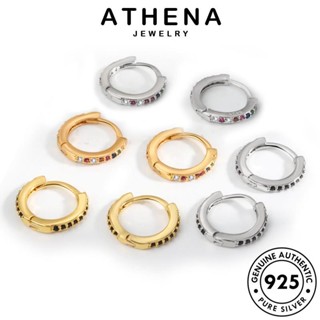 ATHENA JEWELRY เครื่องประดับ ห่วง ตุ้มหู ออบซิเดียนโกลด์ ต่างหู กลม แบล็คไดมอนด์ หนีบ 925 Silver เกาหลี เงิน เครื่องประดับ ต้นฉบับ แท้ แฟชั่น ผู้หญิง E155