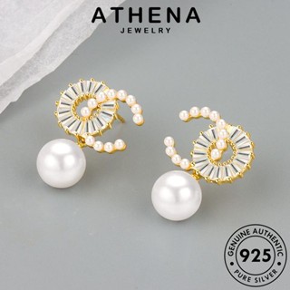 ATHENA JEWELRY แท้ ตุ้มหู เงิน ไข่มุกทอง หนีบ เครื่องประดับ ห่วง 925 ต่างหู เครื่องประดับ เกาหลี Silver ต้นฉบับ คำ ค. ผู้หญิง แฟชั่น E116