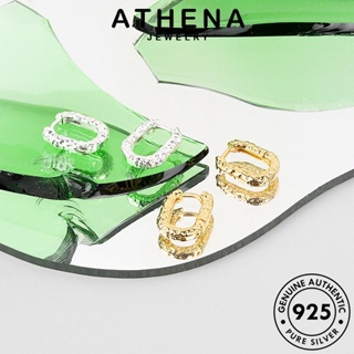 ATHENA JEWELRY ทอง พื้นผิววงกลมวงรี เกาหลี ผู้หญิง ตุ้มหู แท้ ห่วง แฟชั่น 925 เครื่องประดับ Silver เงิน หนีบ ต้นฉบับ ต่างหู เครื่องประดับ E224