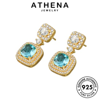 ATHENA JEWELRY 925 แฟชั่น ผู้หญิง Silver เครื่องประดับ อความารีนโกลด์ เงิน ต่างหู หนีบ ห่วง สี่เหลี่ยม ต้นฉบับ เกาหลี เครื่องประดับ ตุ้มหู แท้ E291