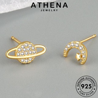 ATHENA JEWELRY ไดมอนด์ 925 ดวงจันทร์ของดาวเคราะห์ โกลด์ เครื่องประดับ ตุ้มหู เครื่องประดับ เงิน ผู้หญิง ต้นฉบับ แฟชั่น Silver เกาหลี มอยส์ซาไนท์ แท้ ต่างหู หนีบ ห่วง E318