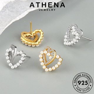 ATHENA JEWELRY Silver หนีบ รัก ต้นฉบับ ผู้หญิง ไข่มุกทอง เครื่องประดับ ตุ้มหู ต่างหู เครื่องประดับ เกาหลี แฟชั่น 925 แท้ ห่วง เงิน E334