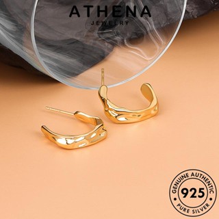 ATHENA JEWELRY ห่วง 925 เครื่องประดับ แฟชั่น Silver เงิน ต่างหู ต้นฉบับ เกาหลี ตุ้มหู แท้ หนีบ C เครื่องประดับ ผู้หญิง ทอง เว้า-นูน รูปตัว E296