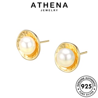 ATHENA JEWELRY ไข่มุกทอง แท้ เครื่องประดับ เกาหลี ต่างหู เครื่องประดับ เงิน ตุ้มหู ห่วง ต้นฉบับ ผู้หญิง Silver 925 กลม แฟชั่น หนีบ E353