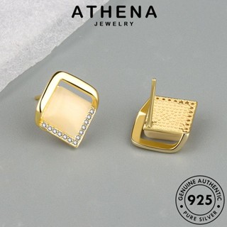 ATHENA JEWELRY เกาหลี ต่างหู เครื่องประดับ ตุ้มหู เงิน ห่วง ผู้หญิง แท้ สี่เหลี่ยมข้าวหลามตัด เครื่องประดับ ต้นฉบับ Silver ทองโอปอล 925 หนีบ แฟชั่น E344