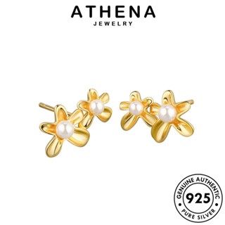 ATHENA JEWELRY หนีบ ไข่มุกทอง ผู้หญิง เงิน เครื่องประดับ 925 Silver ต้นฉบับ ตุ้มหู ต่างหู กลีบเล็ก เครื่องประดับ ห่วง แท้ เกาหลี แฟชั่น E407