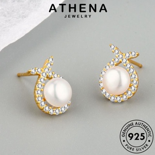 ATHENA JEWELRY หนีบ แท้ 925 เงิน เครื่องประดับ เกาหลี ต้นฉบับ เครื่องประดับ ห่วง ไข่มุกทอง ตุ้มหู ข้าม แฟชั่น ต่างหู ผู้หญิง Silver E414