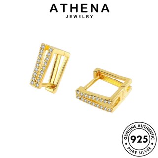 ATHENA JEWELRY แฟชั่น ห่วง เงิน ต่างหู มอยส์ซาไนท์ ไดมอนด์ 925 ตุ้มหู โกลด์ สี่เหลี่ยม เครื่องประดับ Silver แท้ ต้นฉบับ เครื่องประดับ หนีบ ผู้หญิง เกาหลี E465