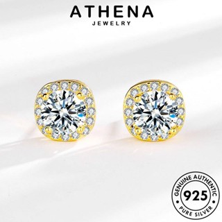 ATHENA JEWELRY หนีบ เงิน Silver ต้นฉบับ ผู้หญิง โกลด์ เกาหลี มอยส์ซาไนท์ แท้ 925 ตุ้มหู ห่วง แฟชั่น เครื่องประดับ ต่างหู กลม เครื่องประดับ ไดมอนด์ E481