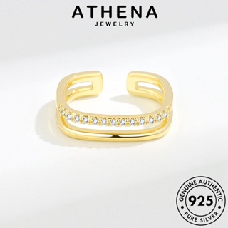 ATHENA JEWELRY 925 เครื่องประดับ มอยส์ซาไนท์ สี่เหลี่ยมคู่ที่สร้างสรรค์ แท้ ต้นฉบับ เครื่องประดับ เงิน แหวน เกาหลี ไดมอนด์ Silver ผู้หญิง โกลด์ แฟชั่น R278