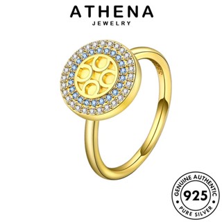 ATHENA JEWELRY แท้ เงิน ผู้หญิง 925 เครื่องประดับ เกาหลี เครื่องประดับ กลม อความารีนโกลด์ Silver แหวน แฟชั่น ต้นฉบับ R955