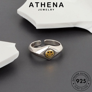 ATHENA JEWELRY เครื่องประดับ เครื่องประดับ Silver แฟชั่น แหวน เกาหลี ต้นฉบับ เงิน แท้ ทอง 925 ยิ้มรูปสี่เหลี่ยมขนมเปียกปูนย้อนยุค ผู้หญิง R478