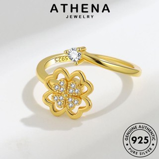 ATHENA JEWELRY แท้ โคลเวอร์แฟชั่น ผู้หญิง เครื่องประดับ 925 แฟชั่น โกลด์ มอยส์ซาไนท์ ต้นฉบับ เครื่องประดับ เกาหลี แหวน ไดมอนด์ เงิน Silver R581