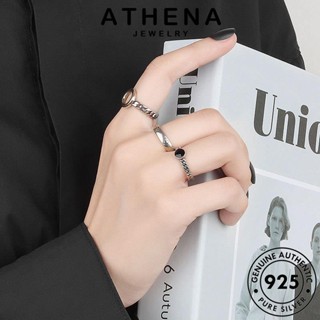 ATHENA JEWELRY แท้ เครื่องประดับ Silver ผู้หญิง ห่วงโซ่วินเทจ แฟชั่น เครื่องประดับ 925 เงิน ต้นฉบับ แหวน เกาหลี แบล็คไดมอนด์ออบซิเดียน R661