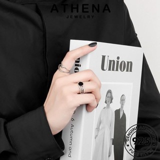 ATHENA JEWELRY ต้นฉบับ ผู้หญิง แบล็คไดมอนด์ออบซิเดียน 925 เกาหลี ไม่สม่ำเสมอ แท้ แฟชั่น Silver เครื่องประดับ เงิน แหวน เครื่องประดับ R1236