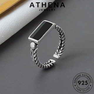 ATHENA JEWELRY ต้นฉบับ Silver ผู้หญิง จัตุรัสแฟชั่น เครื่องประดับ แหวน แฟชั่น เงิน แท้ เกาหลี แบล็คไดมอนด์ออบซิเดียน เครื่องประดับ 925 R1327