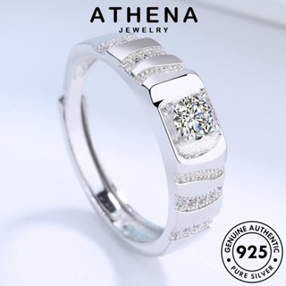 ATHENA JEWELRY 925 โกลด์ แฟชั่น ผู้ชาย เครื่องประดับ ไดมอนด์ มอยส์ซาไนท์ เรียบง่าย ต้นฉบับ เครื่องประดับ เกาหลี Silver แท้ แหวน เงิน R1419