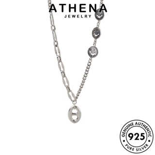 ATHENA JEWELRY ผู้หญิง ยิ้มย้อนยุค เครื่องประดับ แท้ เกาหลี ต้นฉบับ 925 สร้อยคอ เงิน จี้ เครื่องประดับ แฟชั่น Silver N200