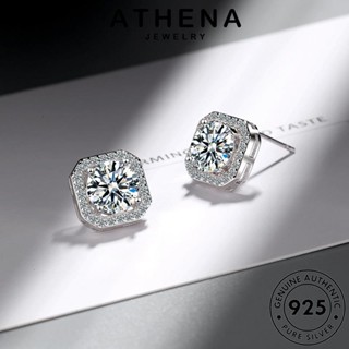 ATHENA JEWELRY Silver ต่างหู ห่วง ต้นฉบับ ไดมอนด์ มอยส์ซาไนท์ แฟชั่น สี่เหลี่ยม ตุ้มหู ผู้หญิง 925 หนีบ เกาหลี เครื่องประดับ แท้ โกลด์ เครื่องประดับ เงิน E31