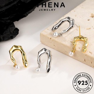 ATHENA JEWELRY แฟชั่น เครื่องประดับ ห่วง หนีบ ไม่สม่ำเสมอ เงิน ต่างหู เกาหลี ผู้หญิง Silver 925 ตุ้มหู ต้นฉบับ ไข่มุกทอง แท้ เครื่องประดับ E50