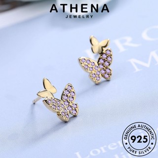 ATHENA JEWELRY 925 ผีเสื้อ แฟชั่น เงิน หนีบ Silver เครื่องประดับ ตุ้มหู เครื่องประดับ ต้นฉบับ ห่วง ผู้หญิง เกาหลี ต่างหู แท้ อเมทิสต์โกลด์ E82